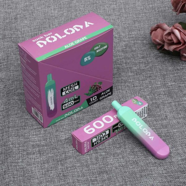 Original High Quality USA China Europe TPD Compliant Doloda Portable Slim Suck Bar Mesh Coil 600 Puffs Disposable E Cig Vape Device Wholesale Supplier and OEM Manufacturer-Aloe-Grape-2-Kontamvape.com