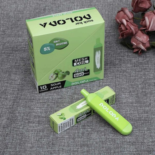 Original High Quality USA China Europe TPD Compliant Doloda Portable Slim Suck Bar Mesh Coil 600 Puffs Disposable E Cig Vape Device Wholesale Supplier and OEM Manufacturer-Sour-Apple-Kontamvape.com