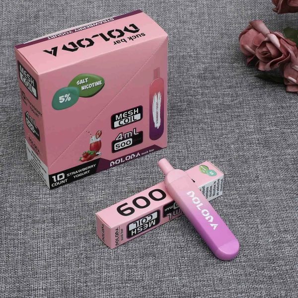 Original High Quality USA China Europe TPD Compliant Doloda Portable Slim Suck Bar Mesh Coil 600 Puffs Disposable E Cig Vape Device Wholesale Supplier and OEM Manufacturer-Strawberry-Yogurt-2-Kontamvape.com