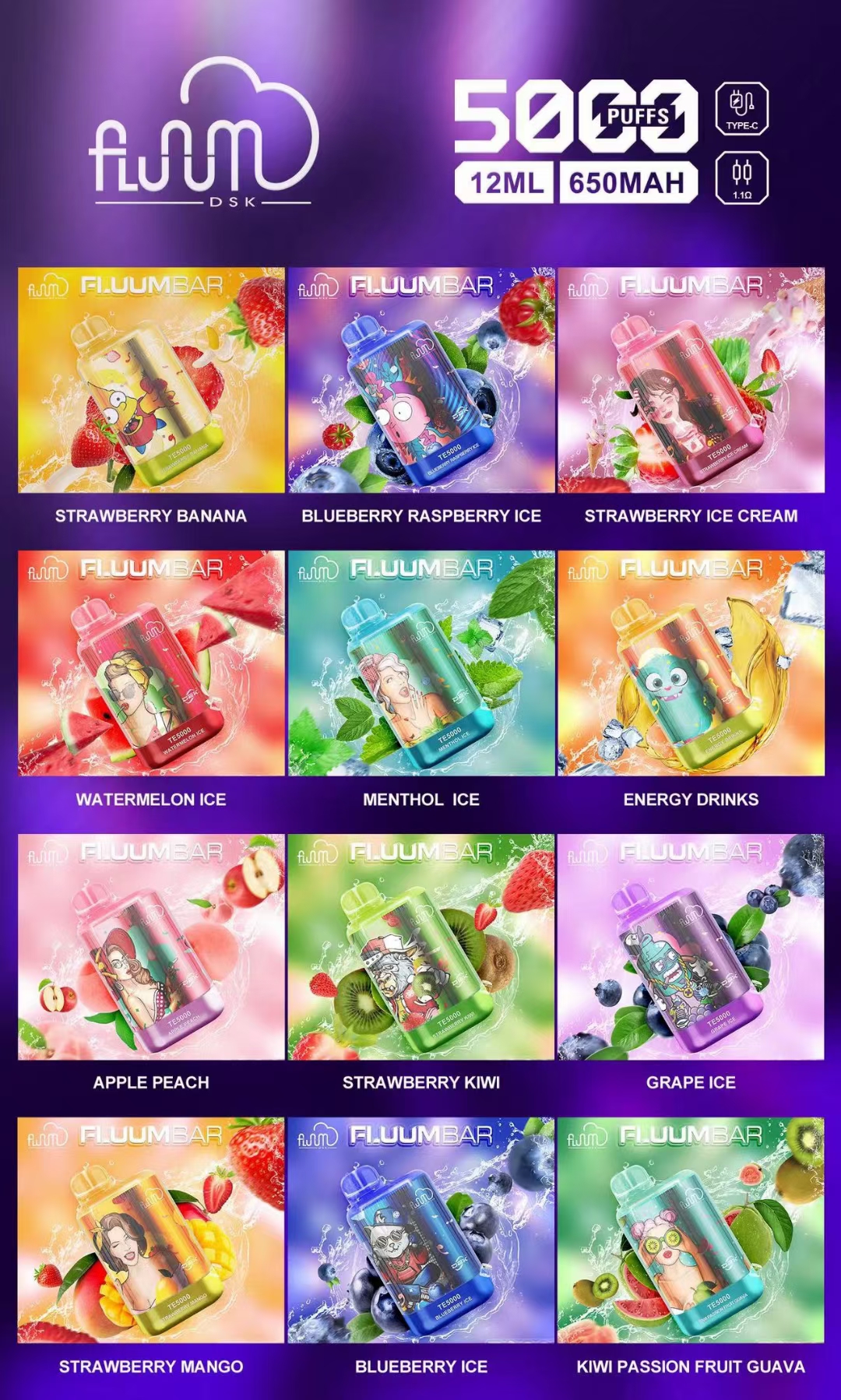 New USA China 100% Original Rechargeable Fluum Bar TE5000 Disposable 5000 Puffs E cig Vape Wholesale Supplier and OEM Sole Genuine Manufacturer-All-Flavours-www.kontamvape.com