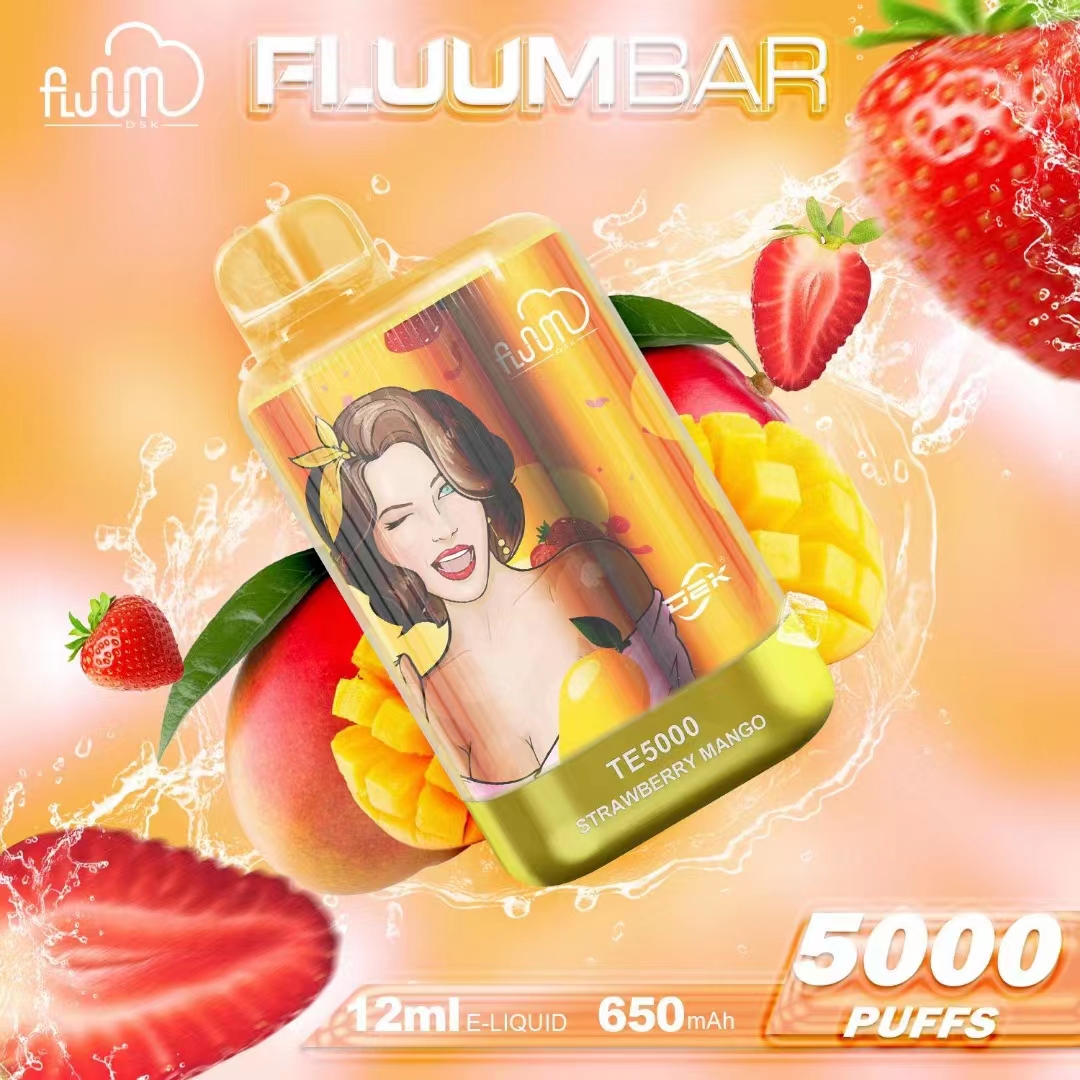 New USA China 100% Original Rechargeable Fluum Bar TE5000 Disposable 5000 Puffs E cig Vape Wholesale Supplier and OEM Sole Genuine Manufacturer-Strawberry-Mango-www.kontamvape.com