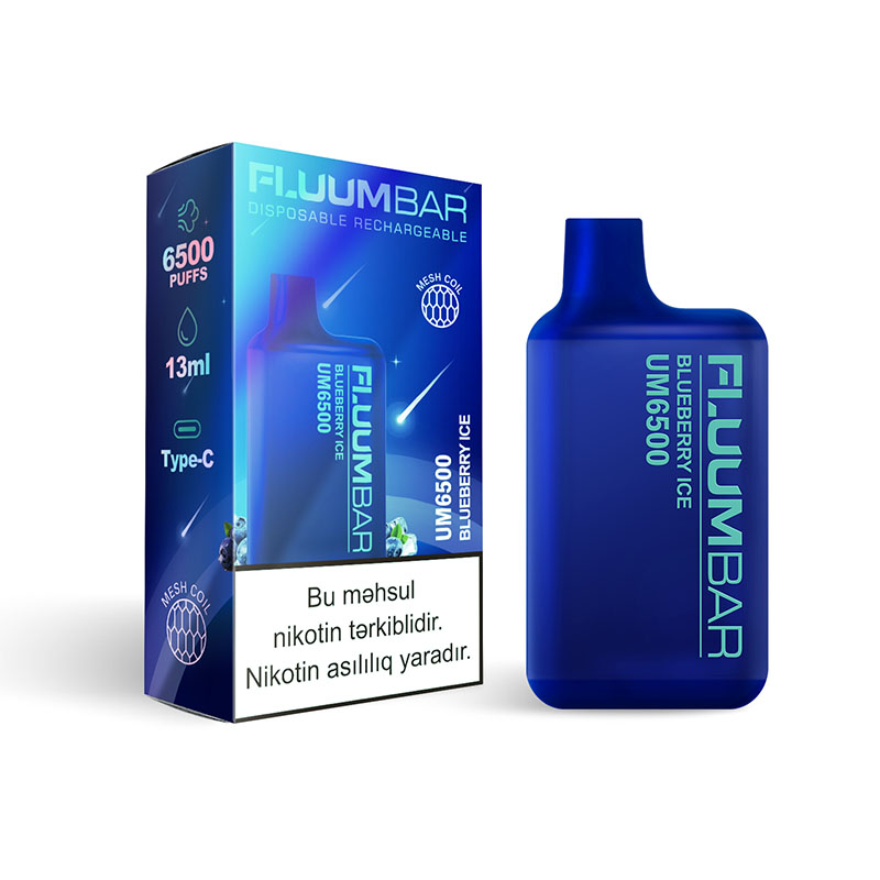 New USA China 100% Original Rechargeable Fluum Bar UM6500 Disposable 6500 Puffs E cig Vape Wholesale Supplier and OEM Sole Genuine Manufacturer-Blueberry Ice-2-www.kontamvape.com