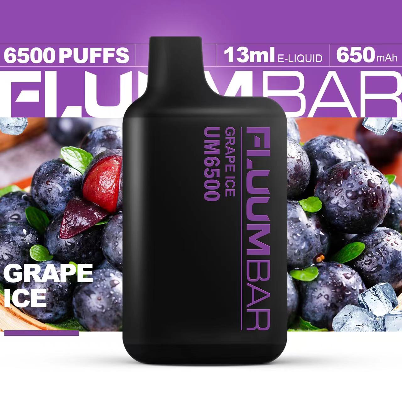 New USA China 100% Original Rechargeable Fluum Bar UM6500 Disposable 6500 Puffs E cig Vape Wholesale Supplier and OEM Sole Genuine Manufacturer-Grape-Ice-1-www.kontamvape.com