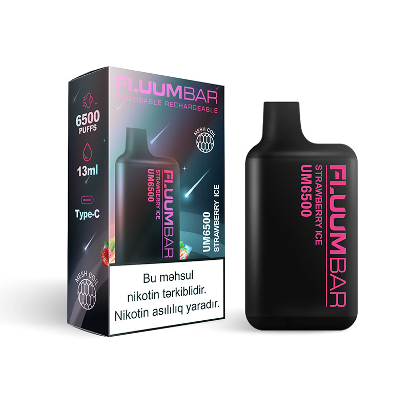 New USA China 100% Original Rechargeable Fluum Bar UM6500 Disposable 6500 Puffs E cig Vape Wholesale Supplier and OEM Sole Genuine Manufacturer-Strawberry Ice-2-www.kontamvape.com