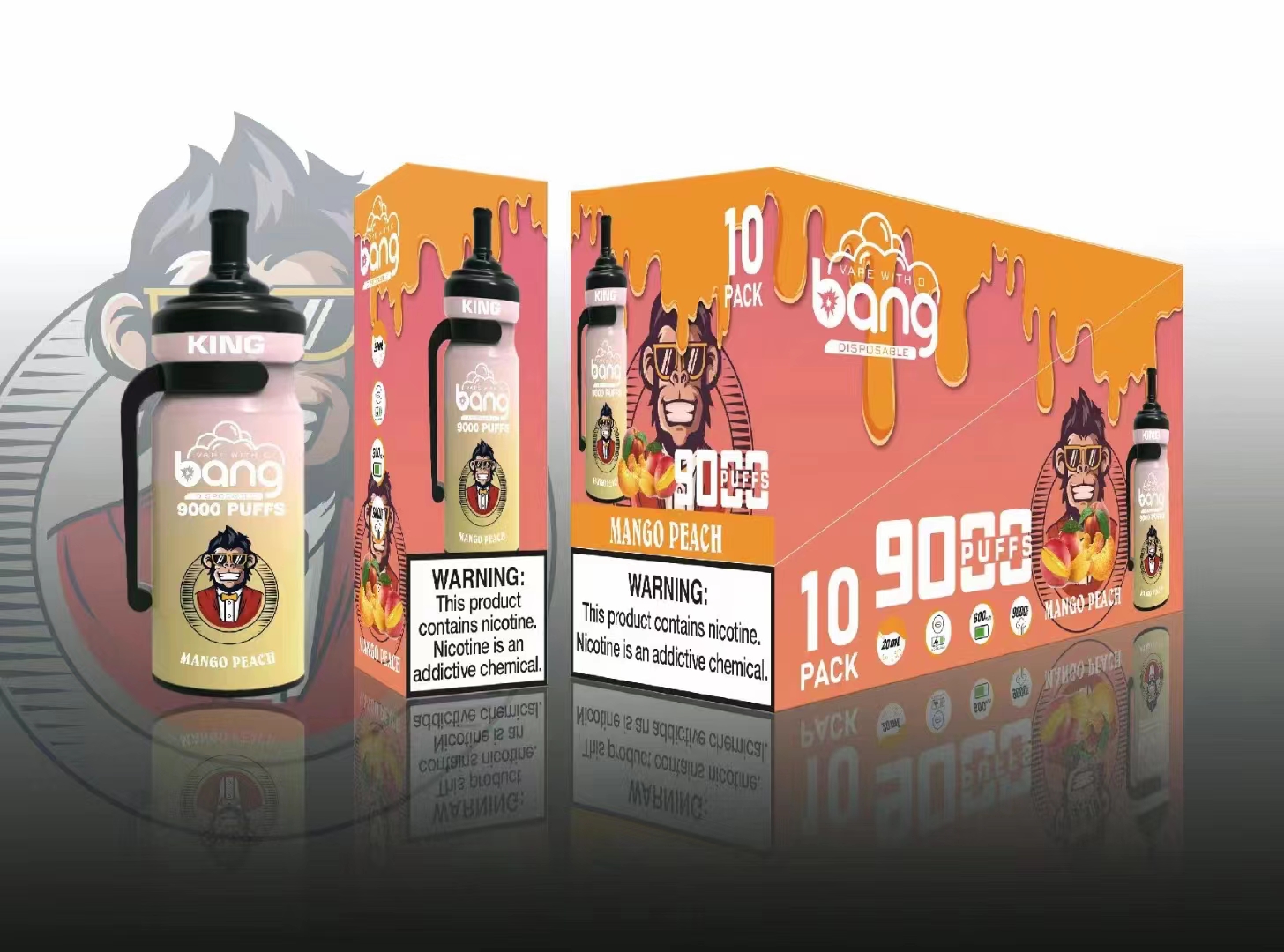 New USA China High Quality Bang King 9000 Puffs in Sport Bottle Model Shape Disposable Vape Device E-Cigarette Wholesale Supplier and Manufacturer-kontamvape.com-Mango Peach