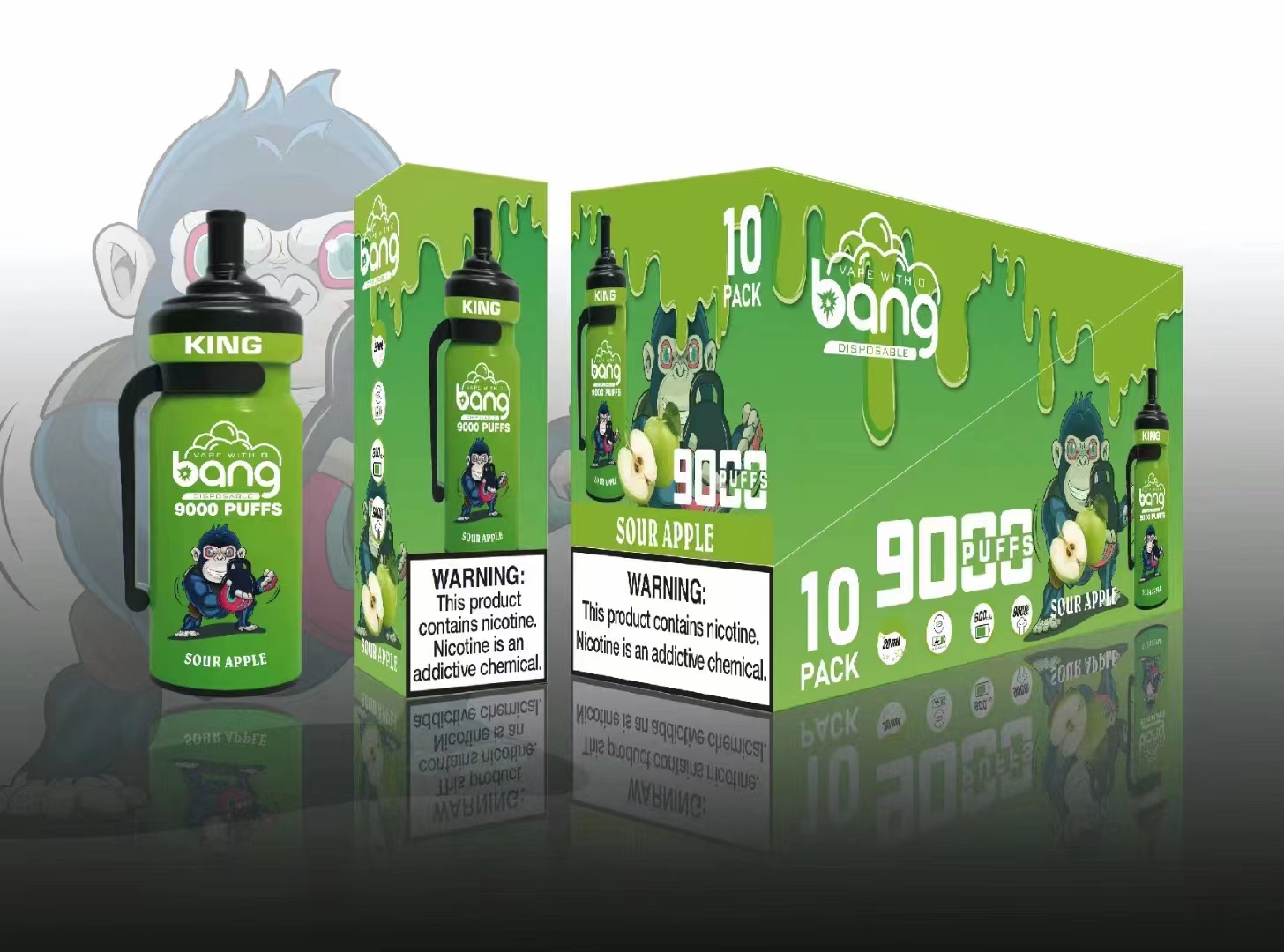 New USA China High Quality Bang King 9000 Puffs in Sport Bottle Model Shape Disposable Vape Device E-Cigarette Wholesale Supplier and Manufacturer-kontamvape.com-Sour Apple
