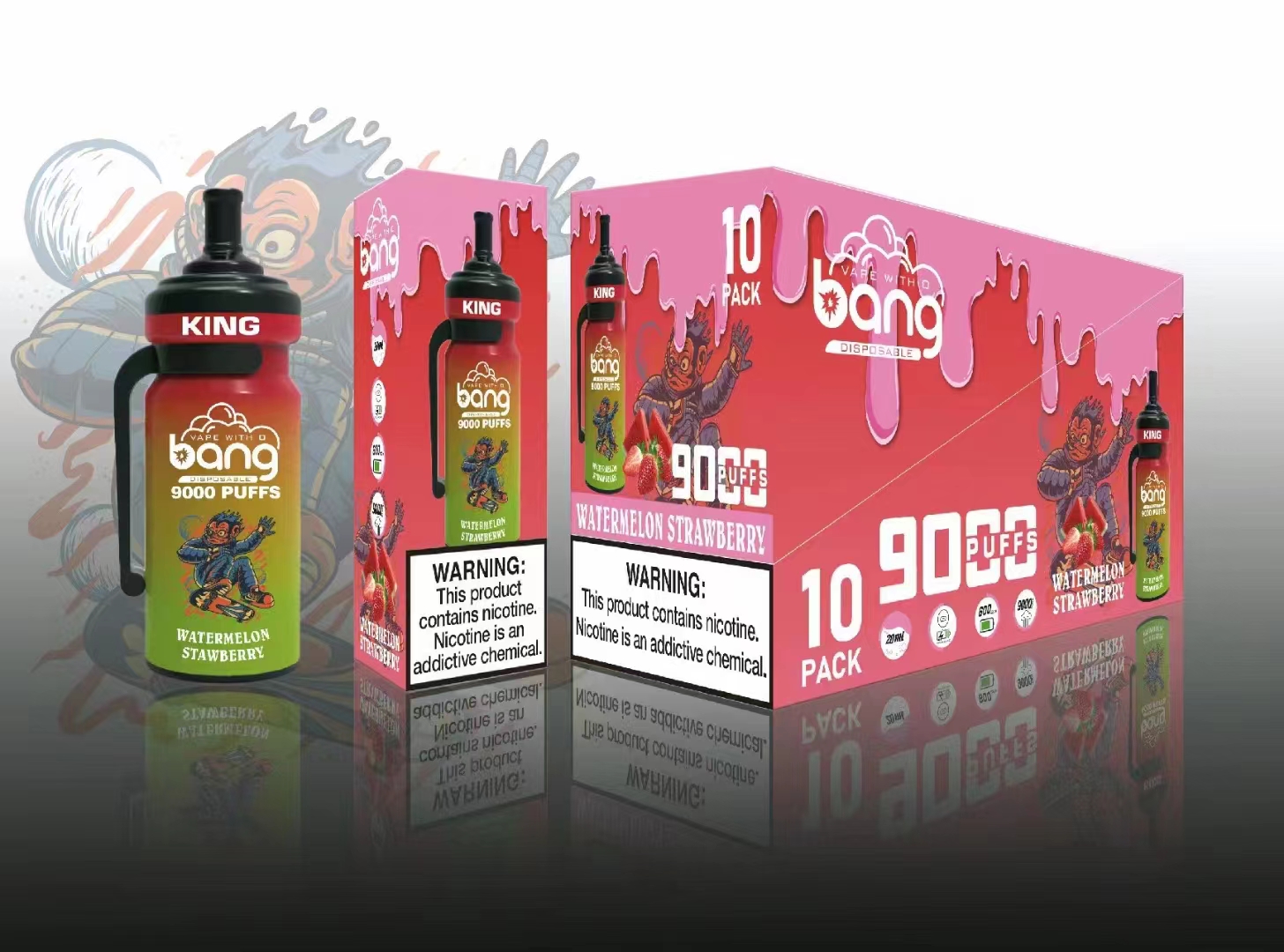 New USA China High Quality Bang King 9000 Puffs in Sport Bottle Model Shape Disposable Vape Device Wholesale Supplier and Manufacturer-kontamvape.com-Watermelon Strawberry