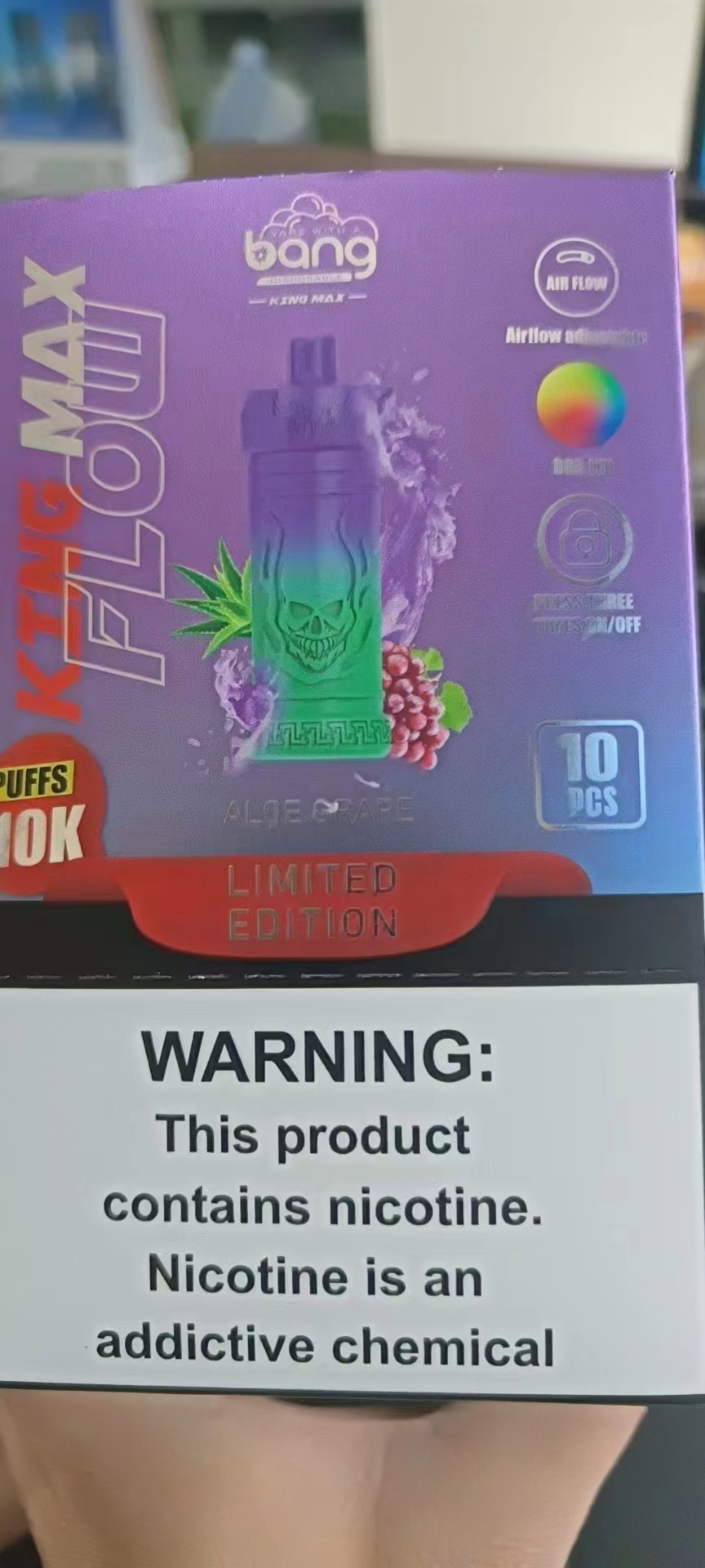 RGB LED Flashing Light Air Flow Adjustable Bang King Max 10000 Puffs in Limited Edition Packing Disposable Vape Device ECigarette Wholesale Supplier-Aloe-Grape-3-www.kontamvape.com