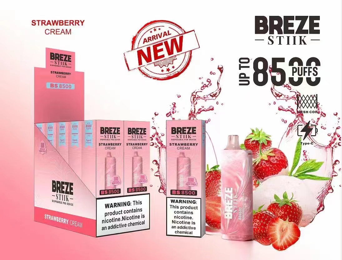 Original USA Europe China High Quality Breze Stiik BS8500 Puffs Disposable Vape Device E-Cigarette Wholesale Supplier and Manufacturer-Strawberry-Cream-www.kontamvape.com