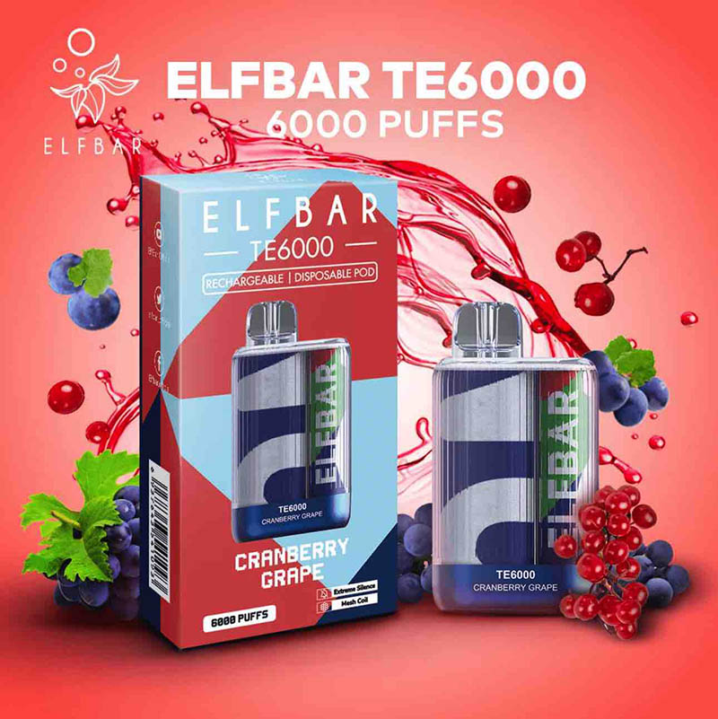 Competitive New USA China High Quality Elf Bar TE6000 6000 Puffs Disposable Vape Device E-Cigarette-Cranberry-Grape-www.kontamvape.com