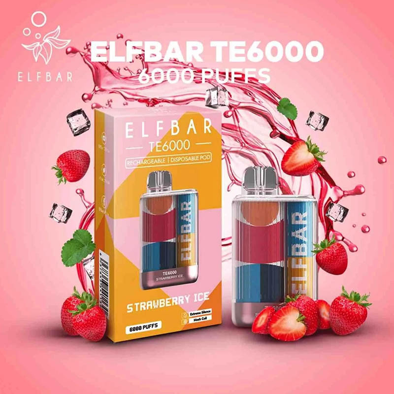 Competitive New USA China High Quality Elf Bar TE6000 6000 Puffs Disposable Vape Device E-Cigarette-Strawberry-Ice-www.kontamvape.com