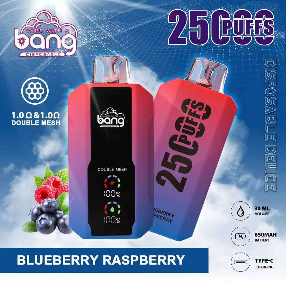 Original de China, estados UNIDOS Europa reino unido Asia Bang Doble Malla de Bobinas de 25000 con Pantalla LCD Desechables Vape Dispositivo E-Cigarette-Blueberry-Raspberry-www.kontamvape.com