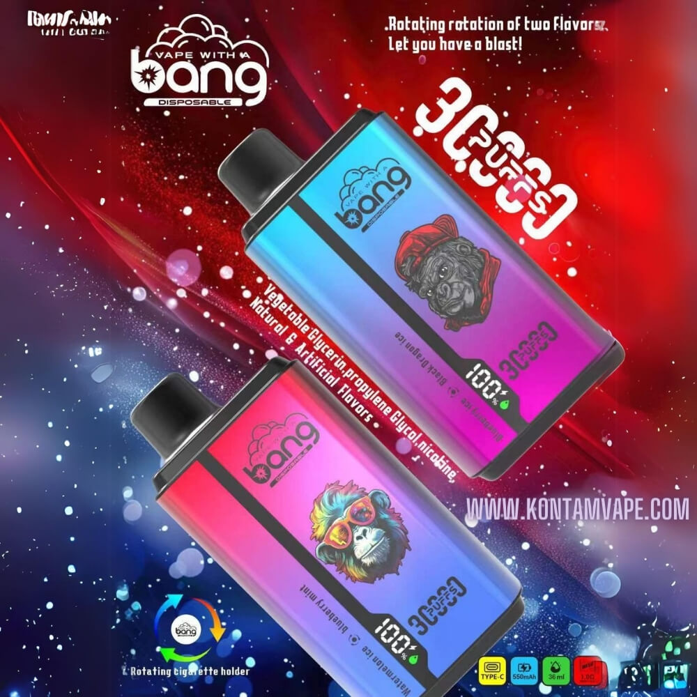 Original de China, estados UNIDOS Europa reino unido Asia Bang Interruptor de Doble Sabores 30000 Bocanadas con Pantalla Desechables Vape Dispositivo E-Cigarette-all-flavours-7-www.kontamvape.com