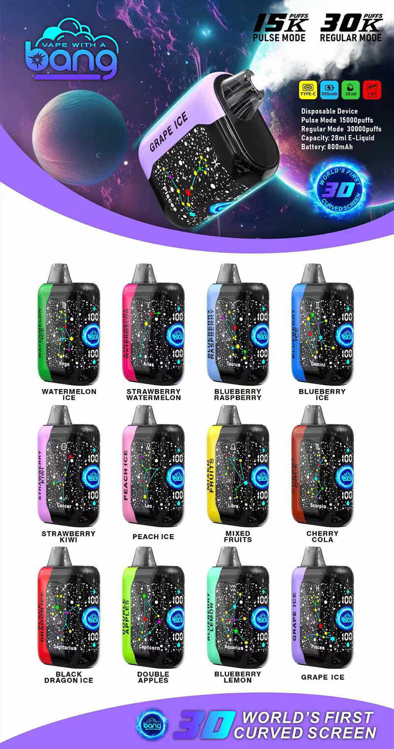 Original de China, estados UNIDOS Europa reino unido Recargable Bang Pulso 30000 Con Estrellado Diseño de interfaz de usuario 3D y Pantalla Curva Desechables Vape Dispositivo Ecig-All-Flavours-www.kontamvape.com