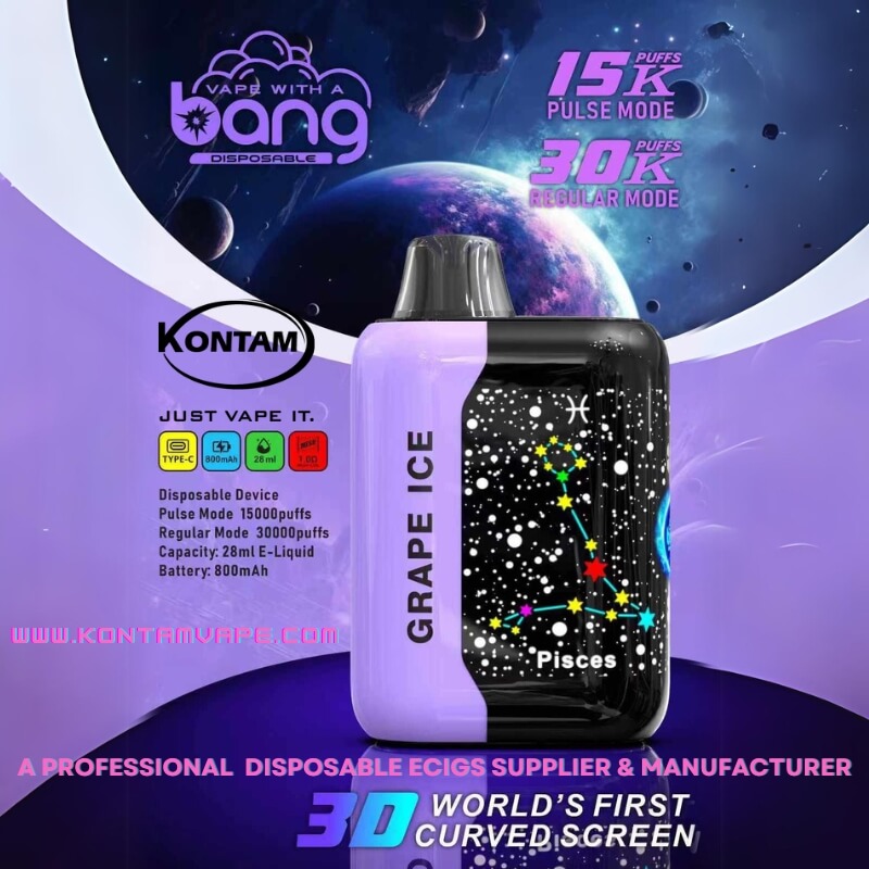 Original de China, estados UNIDOS Europa reino unido Recargable Bang Pulso 30000 Con Estrellado Diseño de interfaz de usuario 3D y Pantalla Curva Desechables Vape Dispositivo Ecig-Grape-Ice-www.kontamvape.com