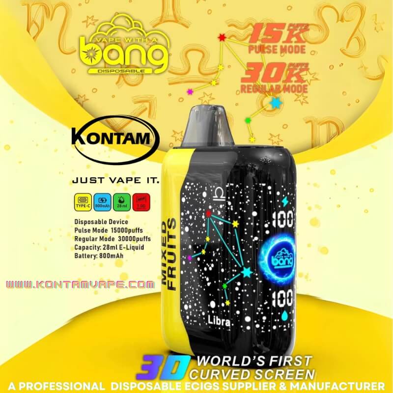 Original de China, estados UNIDOS Europa reino unido Recargable Bang Pulso 30000 Con Estrellado Diseño de interfaz de usuario 3D y Pantalla Curva Desechables Vape Dispositivo Ecig-Mixed-Fruits-www.kontamvape.com
