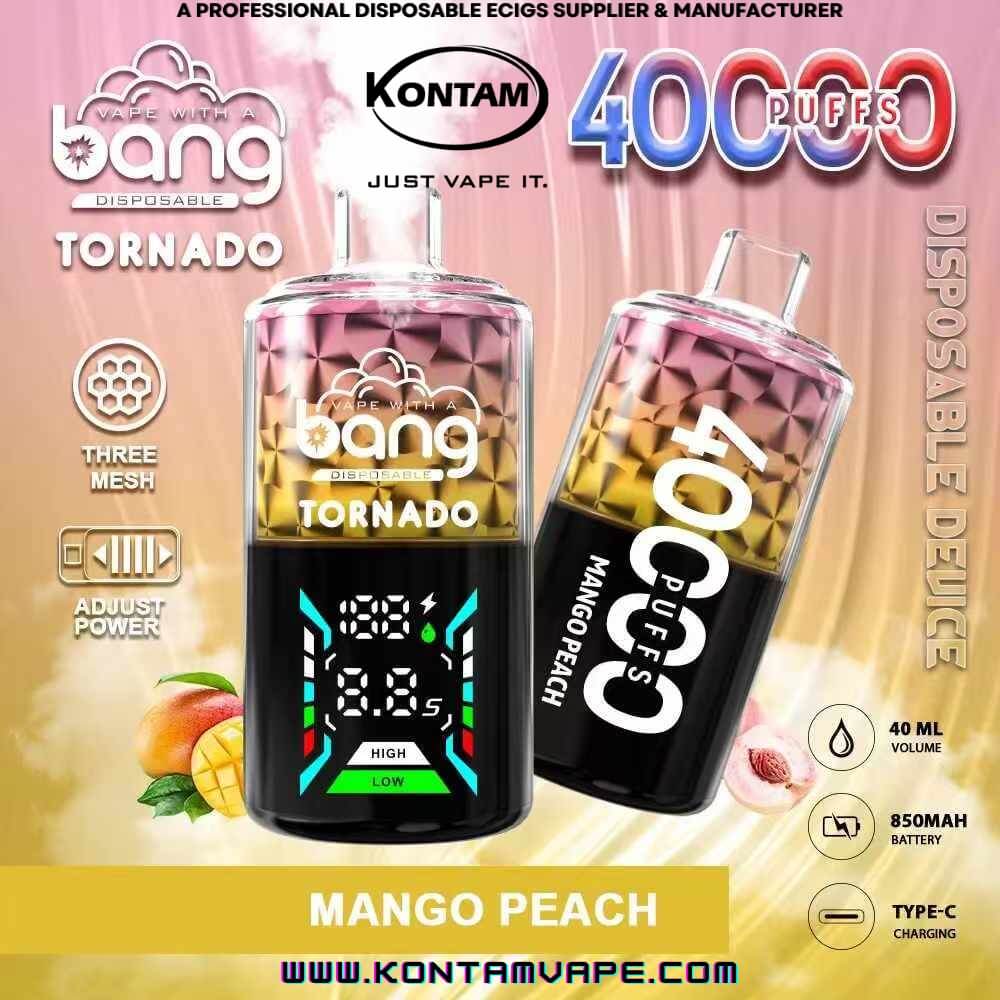 Original Bang Tornado 40000 con Tres Bobinas de Malla Desechables Vape Dispositivo Ecig – Oficial de Proveedores, fabricantes y distribuidores por Kontam Tech-Mango-Peach-www.kontamvape.com