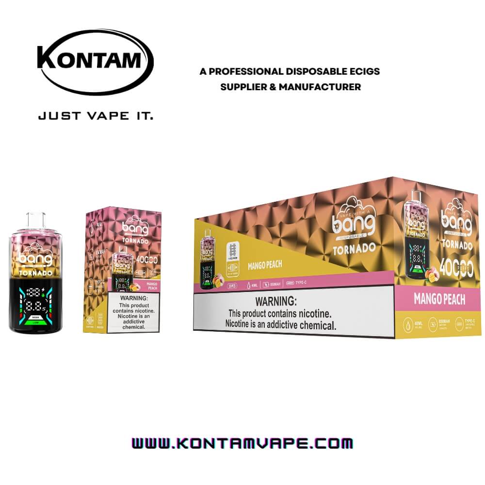 Original Bang Tornado 40000 con Tres Bobinas de Malla Desechables Vape Dispositivo Ecig–Oficial de Proveedores, fabricantes y distribuidores por Kontam Tech-Mango-Peach-www.kontamvape.com