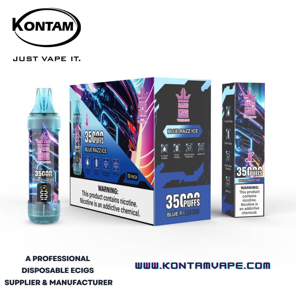 Original Bang King Tornado 35000 con LED de Desplazamiento de la Pantalla Desechables Vape Dispositivo Ecig – Oficial de Proveedores, fabricantes y distribuidores por Kontam Tech-Blue-Razz-Ice-www.kontamvape.com