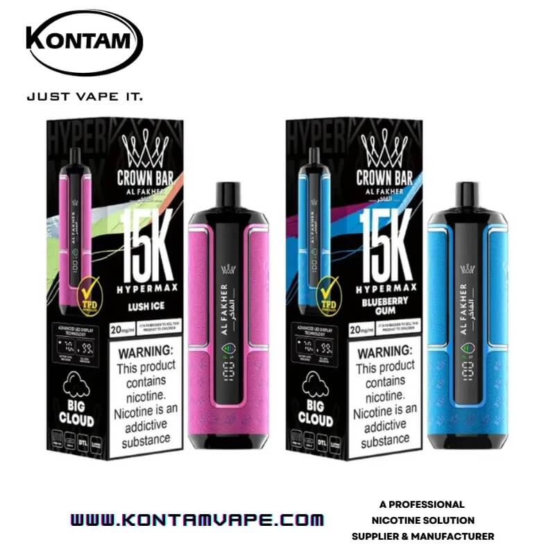 Alfakher De La Corona De La Barra De HyperMax 15000 Bocanadas Desechables Vape – Vista Lateral