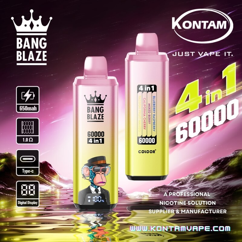 Bang Blaze 4-en-1 Vape Características y Arándano Frambuesa Combinado