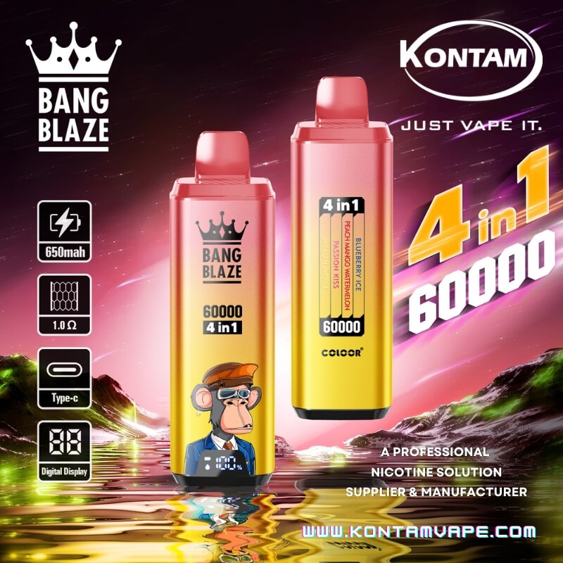Bang Blaze 4-en-1 Vape (Melocotón) Características y Melocotón Mango Sandía