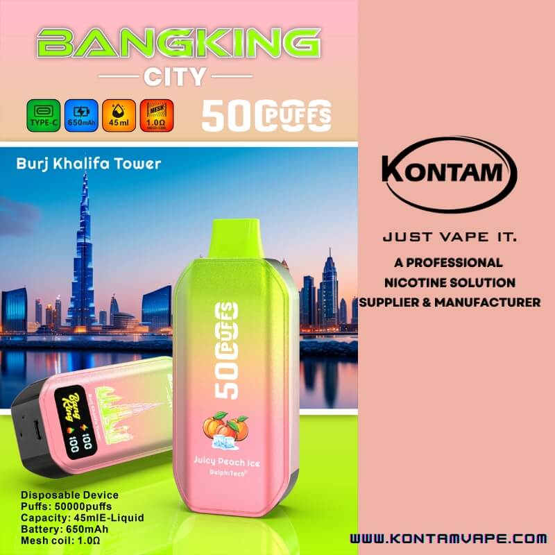 Bang Rey De La Ciudad De 50000 Bocanadas Vape – Burj Khalifa Melocotón Jugoso – Kontam Tech
