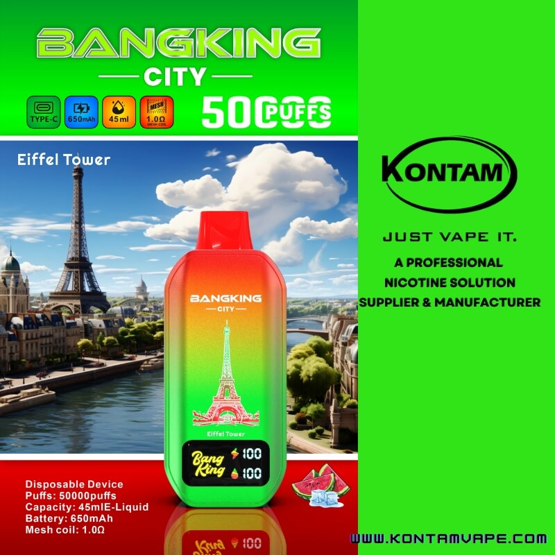 Bang Rey De La Ciudad De 50000 Bocanadas Vape – Torre Eiffel Sandía Hielo – Kontam Tech
