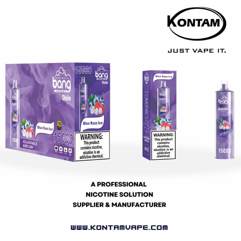 Bang Shisha 15000 (15k) Desechables Vape – Azul Razz Hielo – Kontam Tecnología de Envasado