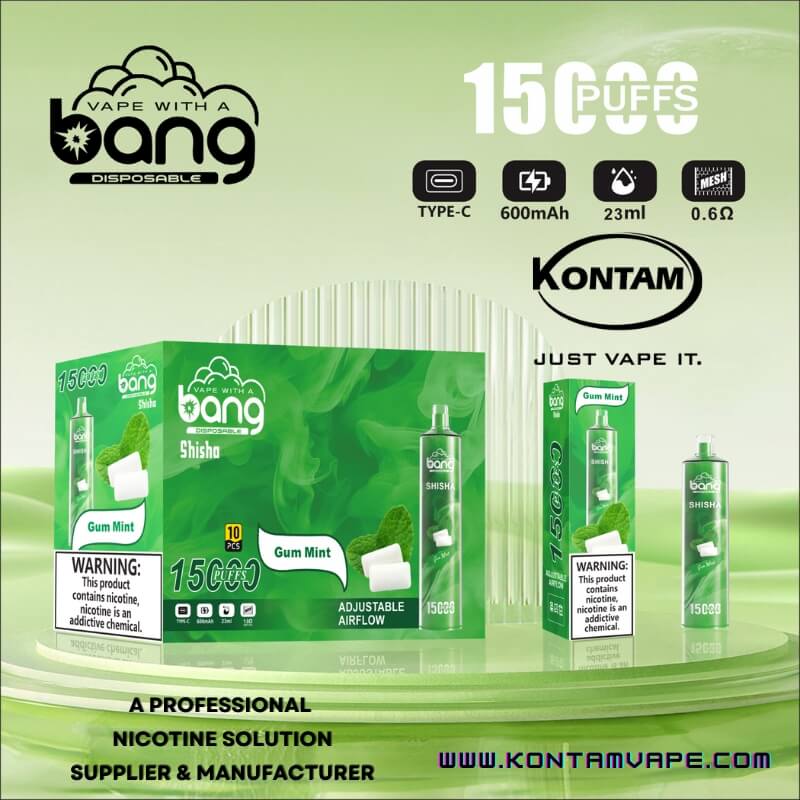 Bang Shisha 15000 (15k) Desechables Vape – Goma de mascar Sabor Menta – Kontam Tecnología de Envasado
