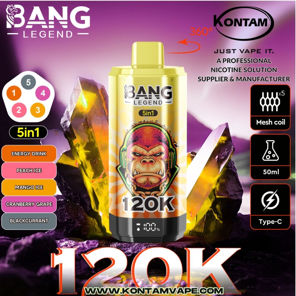Bang Leyenda 120K 5-en-1 Vape – Melocotón de Hielo y Mango de Hielo de Sabores